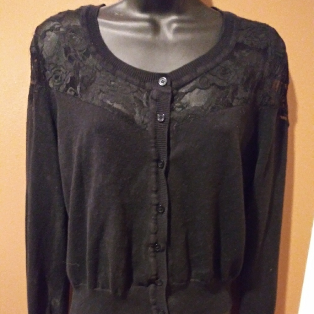 Finesse Black Lace Sleeve Sweater Size Large